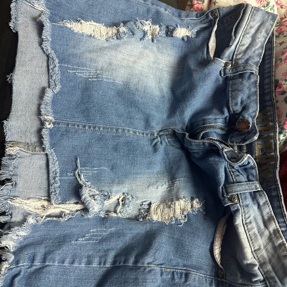 American Threads Distressed Light and Medium Blue Jean Shorts - Picture 9 of 9